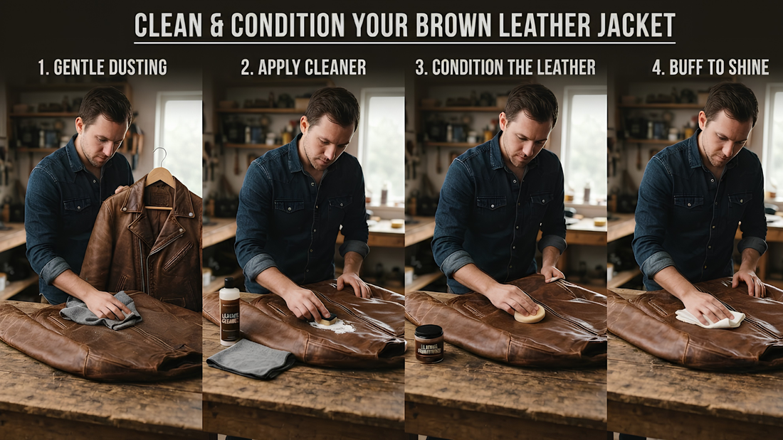 How to properly clean and condition a brown leather jacket?