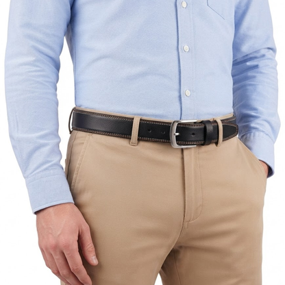 Leather Belts for Men Double Stitch Smart Casual Leather Belt