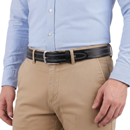 Mens Quad Stitch Leather Designer Belts