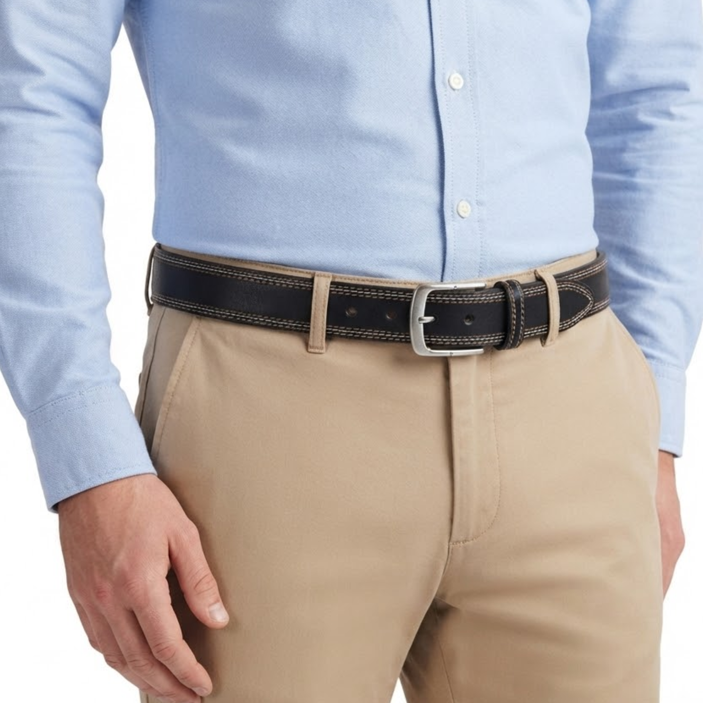 leather belts mens triple stitch casual & formal leather belt