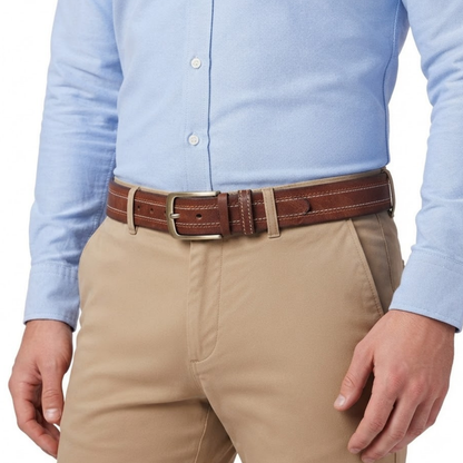 Mens Quad Stitch Leather Designer Belts