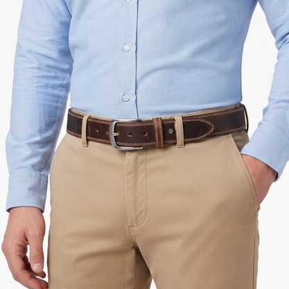 Leather Belts for Men Double Stitch Smart Casual Leather Belt