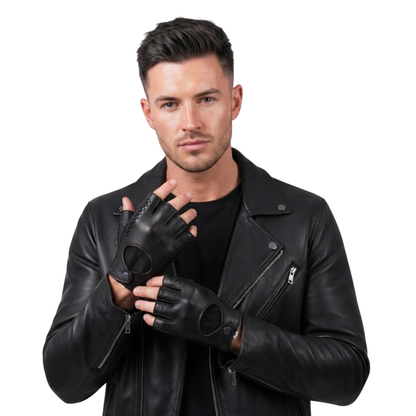 Fingerless Mittens – Premium Leather Half Finger Driving Gloves