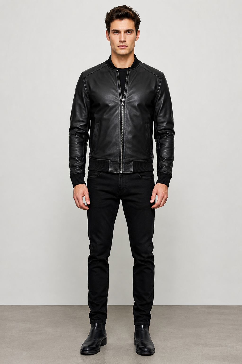 sand men’s sheepskin bomber leather jacket – classic fit style