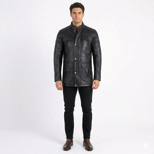 Men’s Brontes Three-Quarter Leather Jacket – Smart Rugged Style