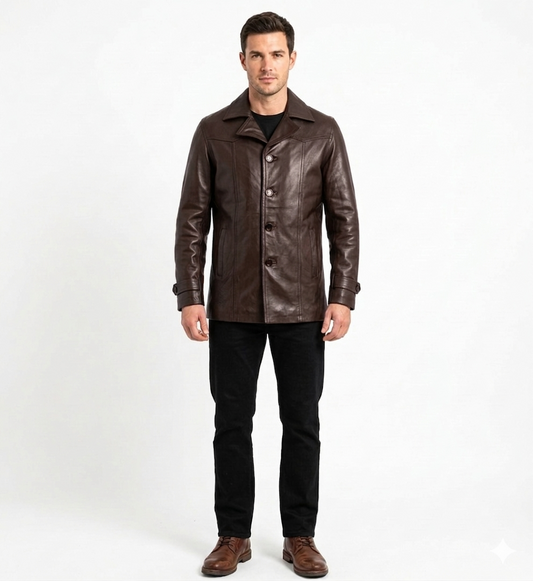 Mens Leather Jackets Heist Antique Cowhide Long Leather Coat Vintage Style