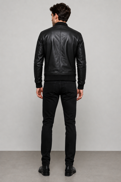 Sand Men’s Sheepskin Bomber Leather Jacket – Classic Fit Style