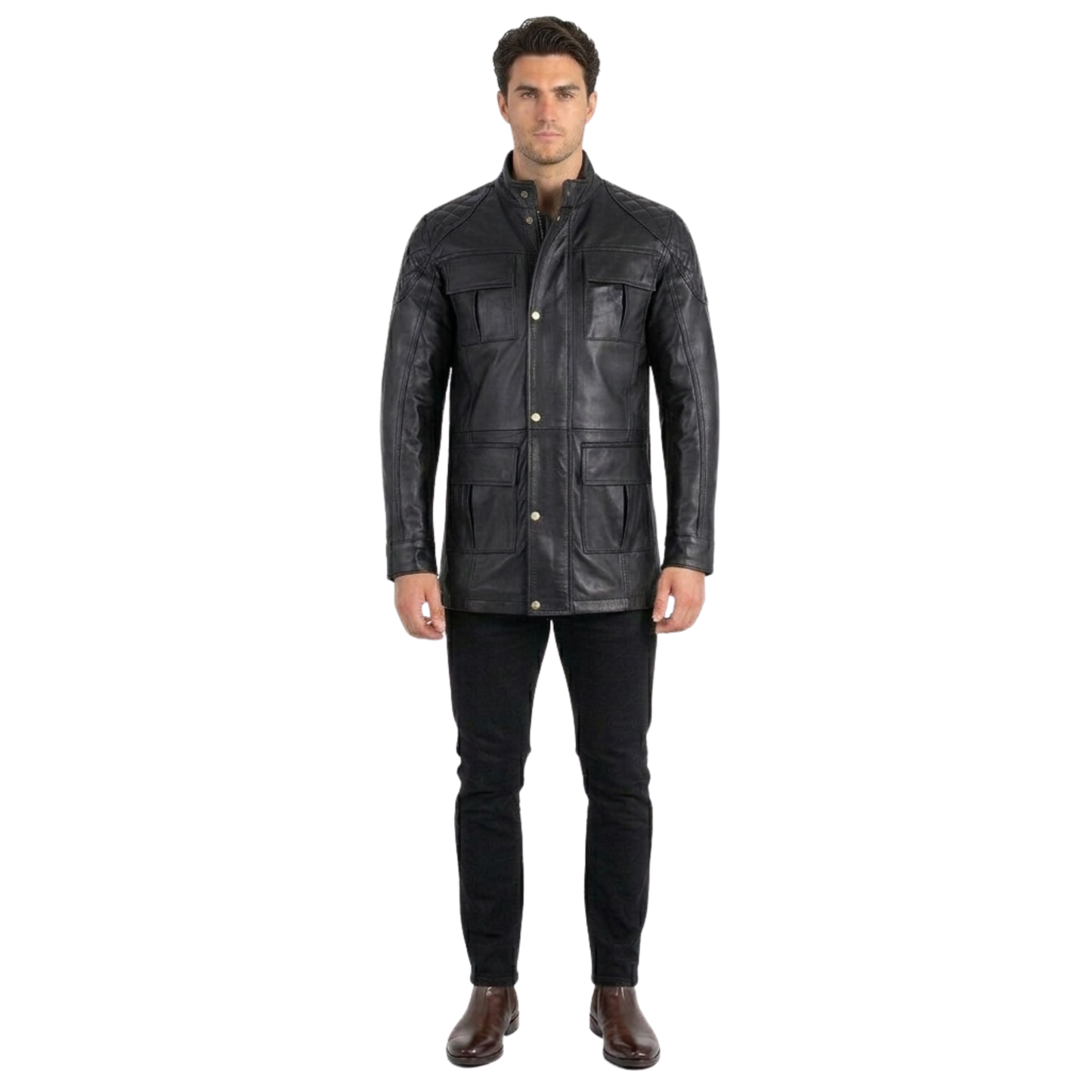 men’s brontes three-quarter leather jacket – smart rugged style