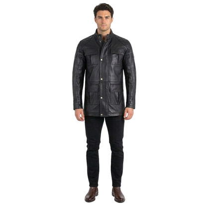 Men’s Brontes Three-Quarter Leather Jacket – Smart Rugged Style