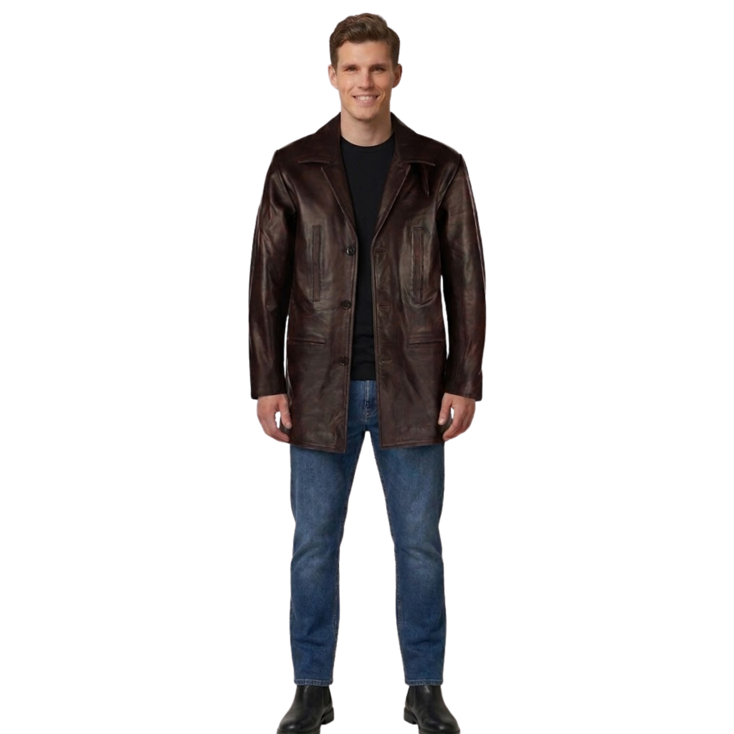 men’s max payne leather coat cowhide mid-length jacket