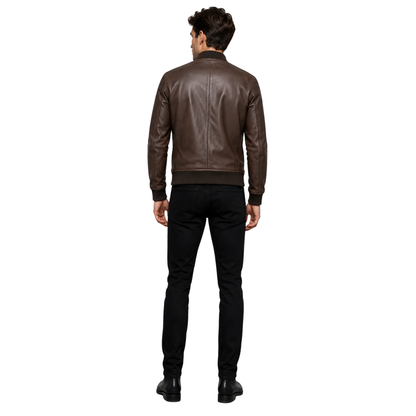 Sand Men’s Sheepskin Bomber Leather Jacket – Classic Fit Style