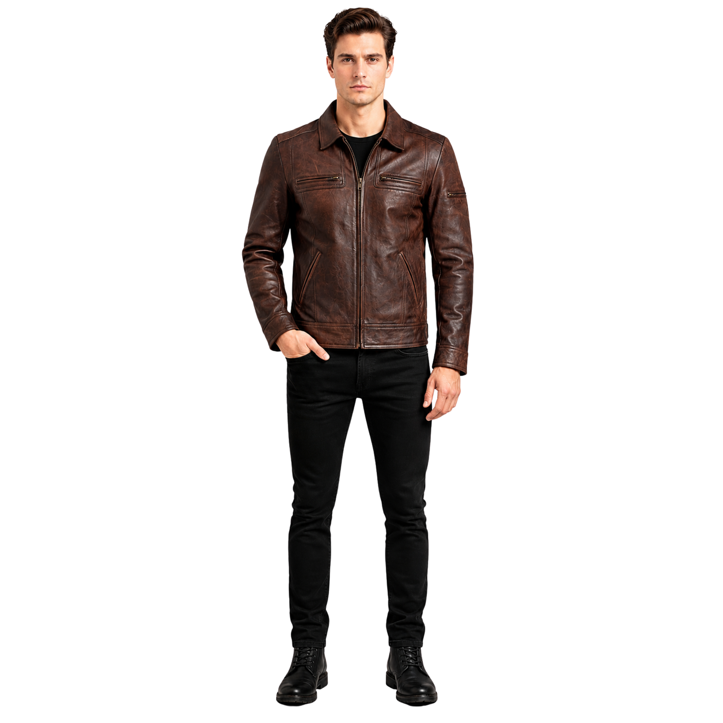 lynch men’s classic vintage leather jacket – fitted style design