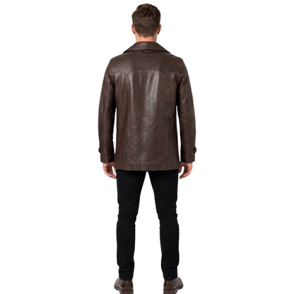Mens Leather Jackets Heist Antique Cowhide Long Leather Coat Vintage Style