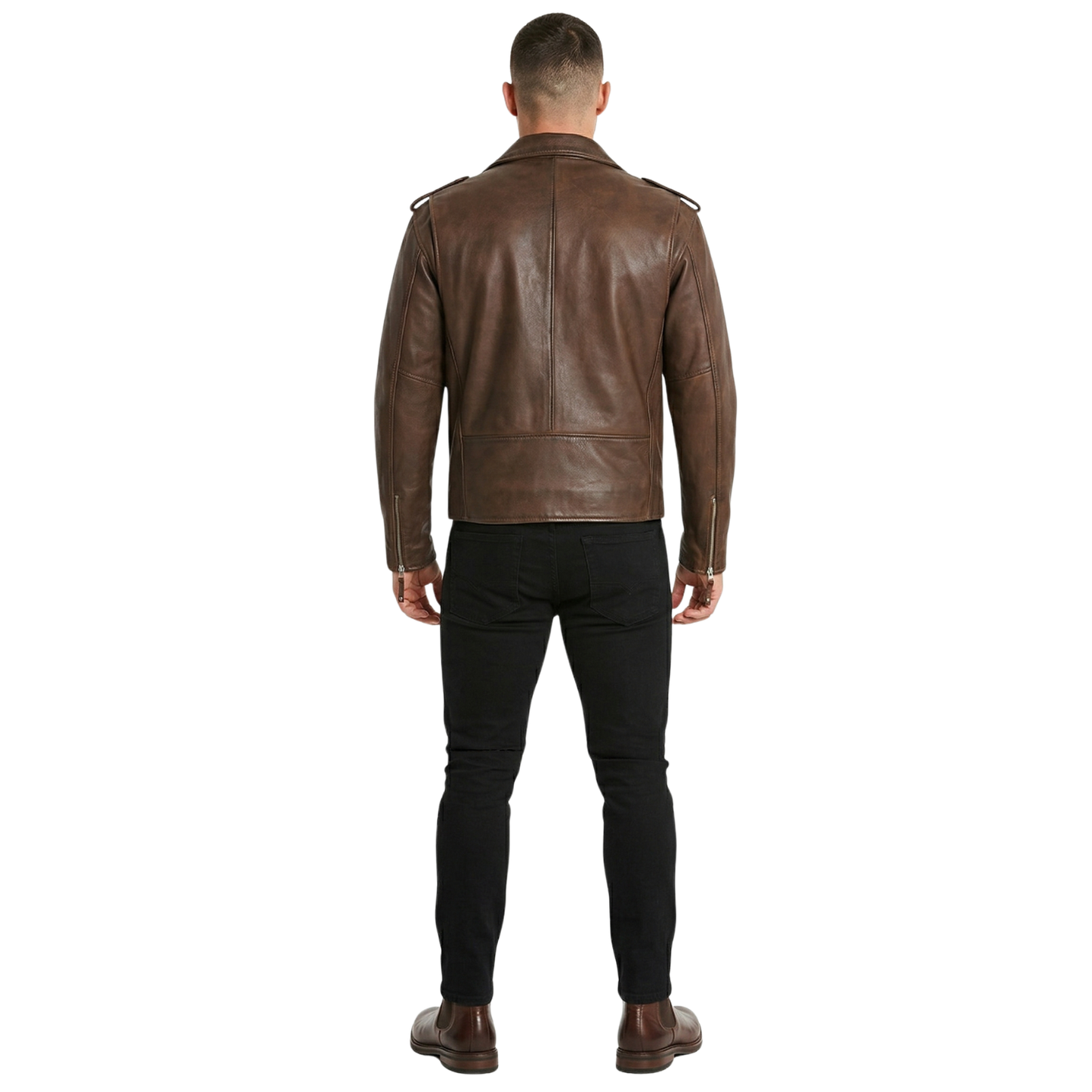 men’s cross zip belted brando leather biker jacket for casual style