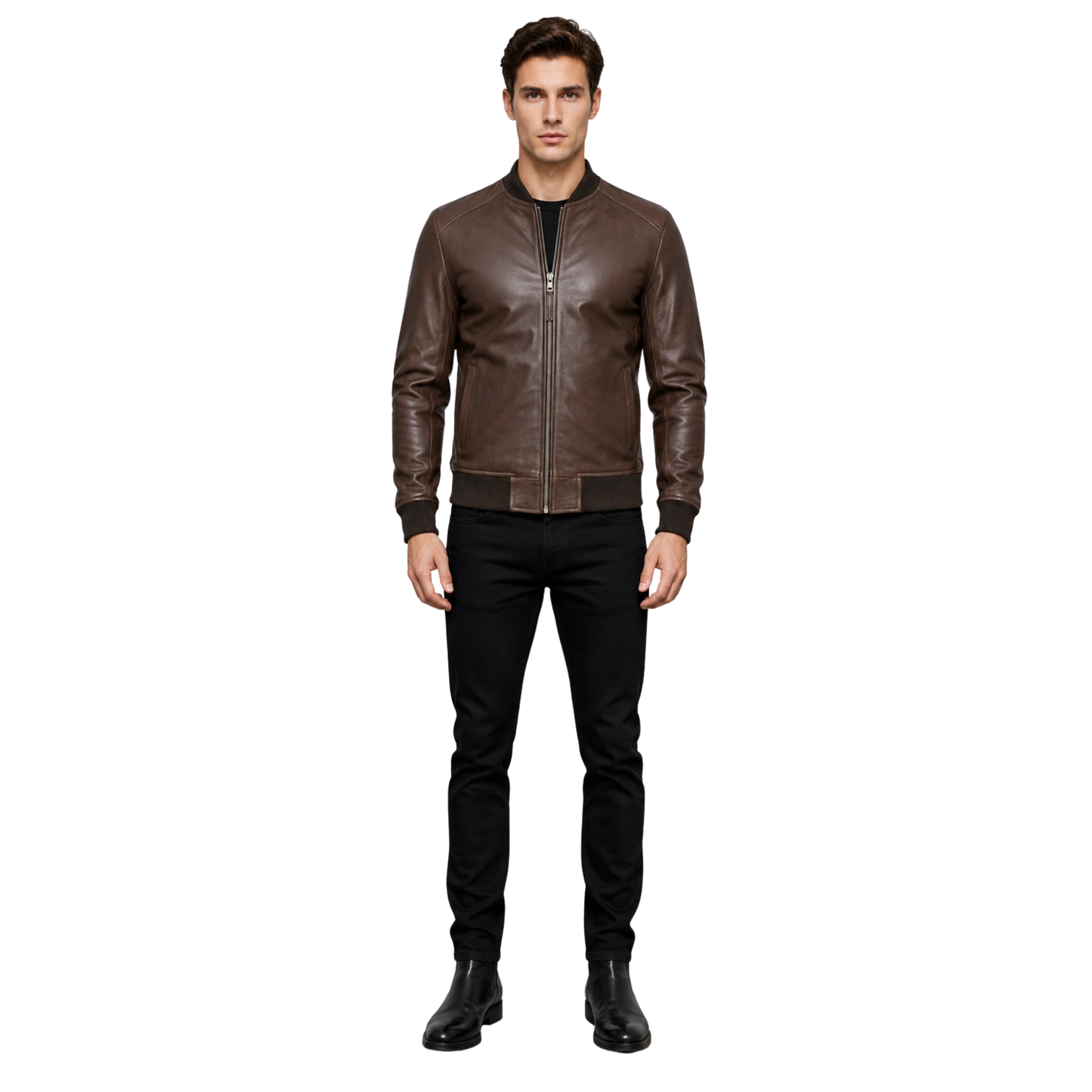 sand men’s sheepskin bomber leather jacket – classic fit style