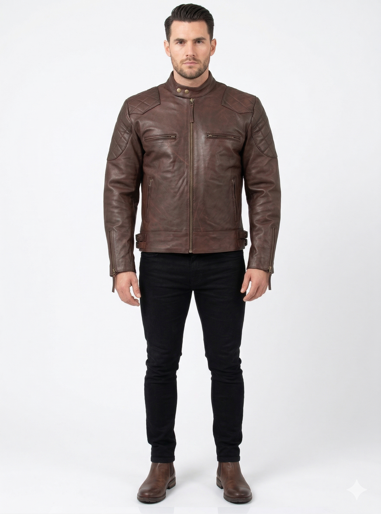 standard men’s premium cowhide leather biker jacket – slim fit leather moto jacket