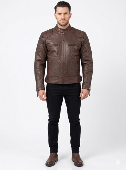 Standard Men’s Premium Cowhide Leather Biker Jacket – Slim Fit Leather Moto Jacket