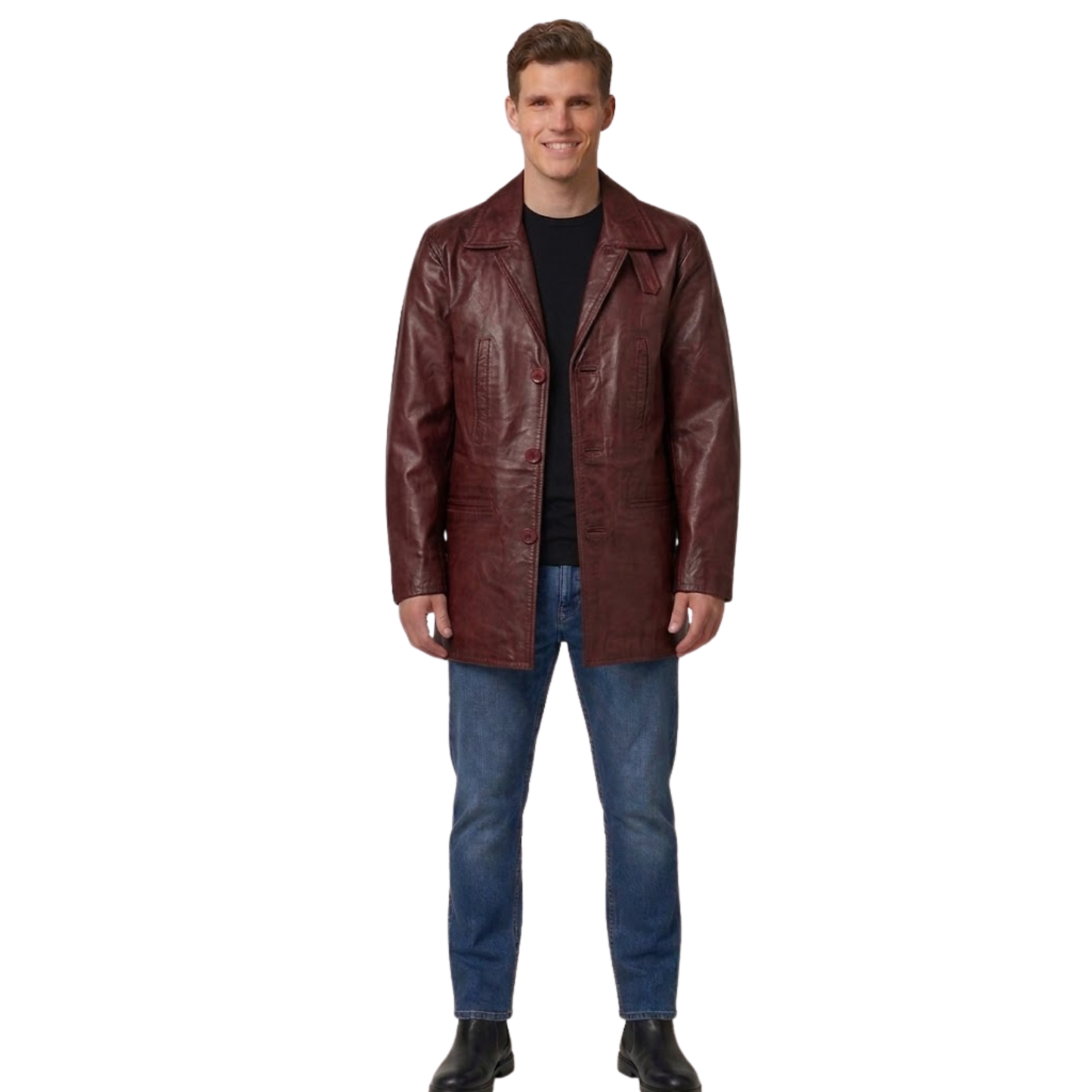 men’s max payne leather coat cowhide mid-length jacket