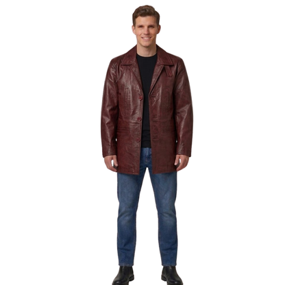 Men’s Max Payne Leather Coat Cowhide Mid-Length Jacket
