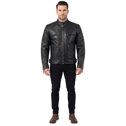 Standard Men’s Premium Cowhide Leather Biker Jacket – Slim Fit Leather Moto Jacket