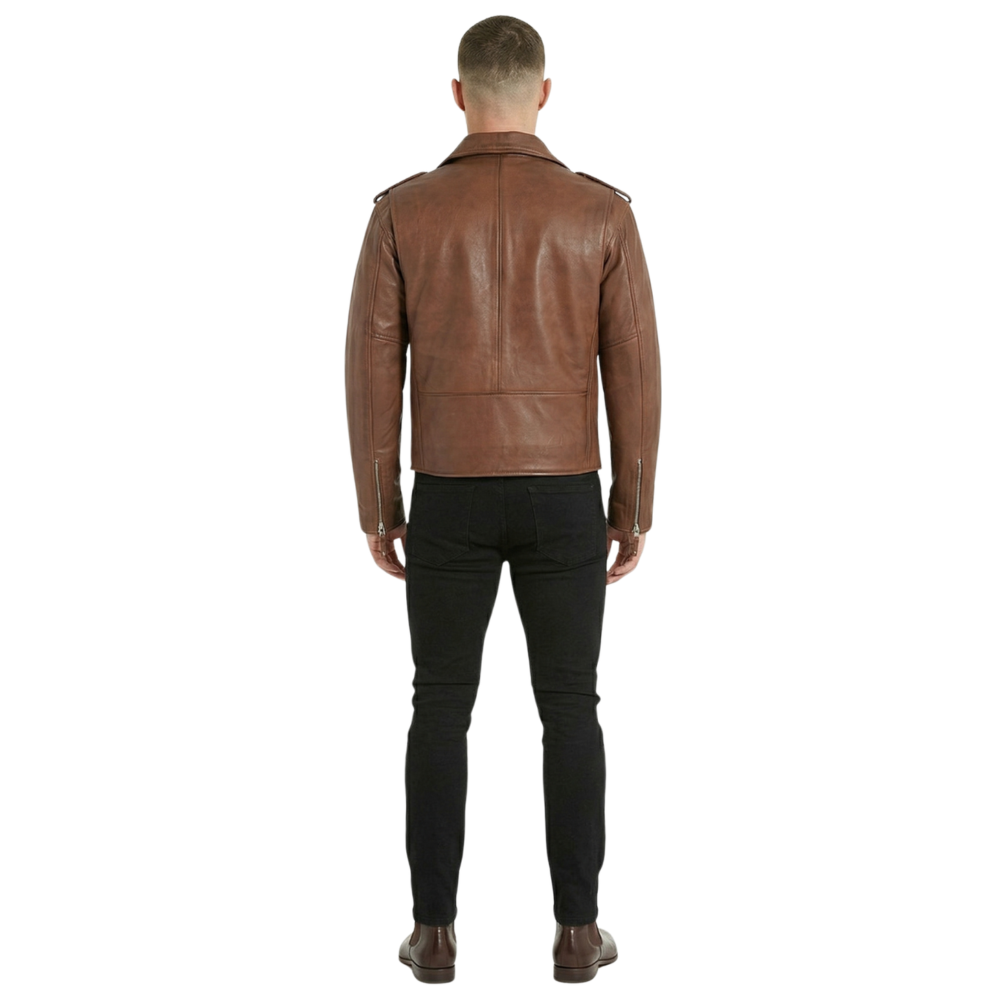 men’s cross zip belted brando leather biker jacket for casual style