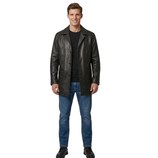 Men’s Max Payne Leather Coat Cowhide Mid-Length Jacket