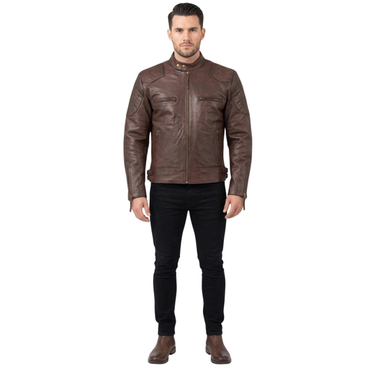 Standard Men’s Premium Cowhide Leather Biker Jacket – Slim Fit Leather Moto Jacket