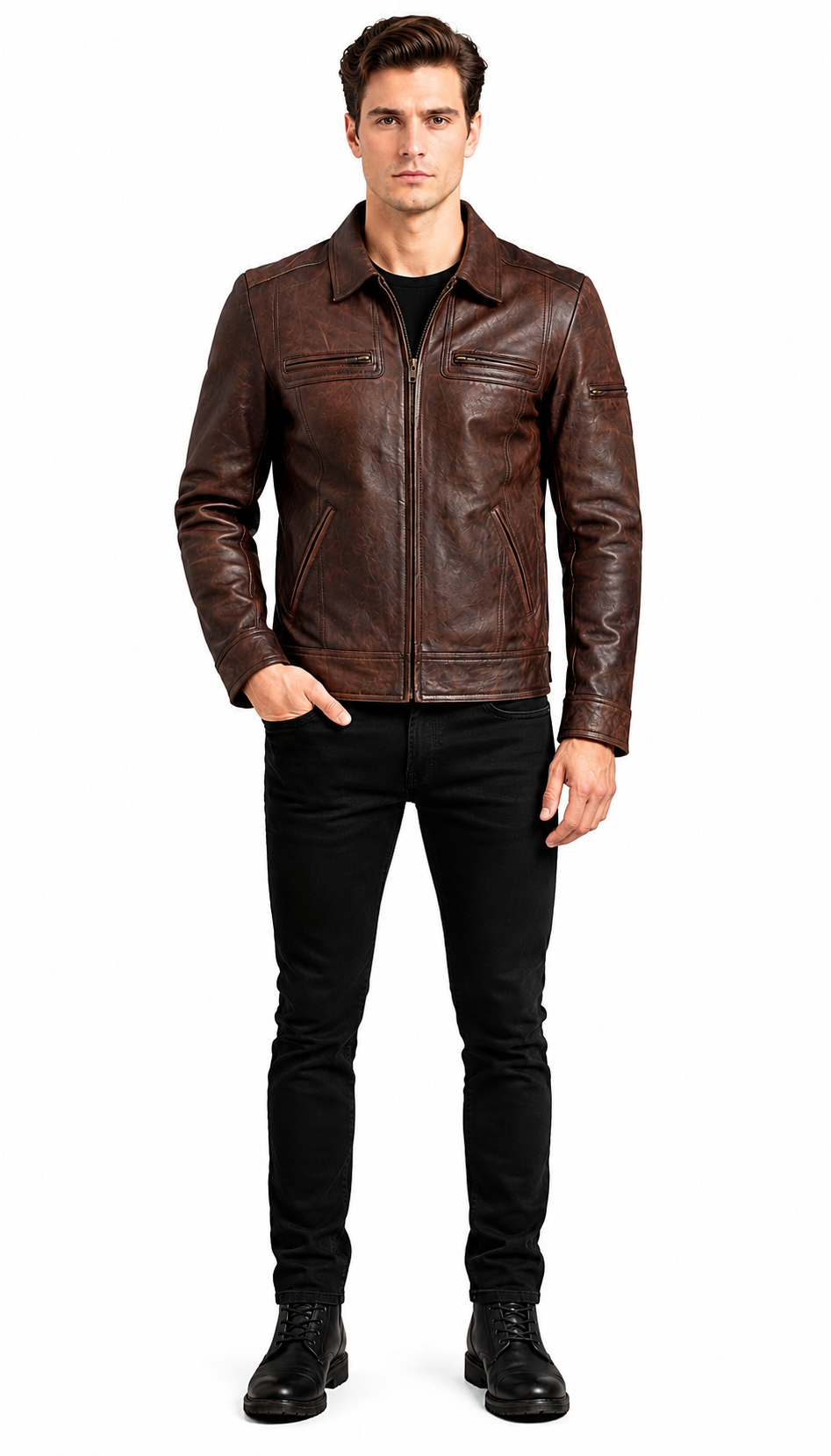 lynch men’s classic vintage leather jacket – fitted style design
