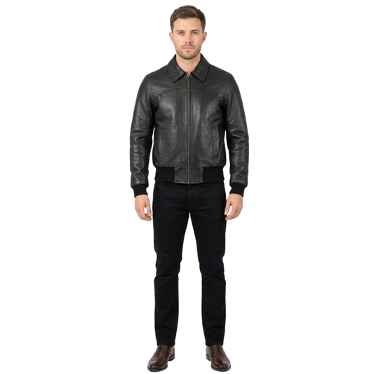 The Deal Bomber Men Leather Jacket-Cowhide Lightweight Leather