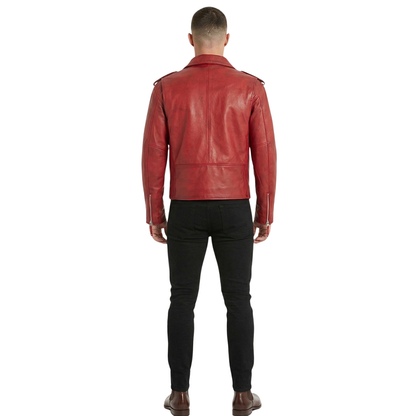 Men’s Cross Zip Belted Brando Leather Biker Jacket for Casual Style