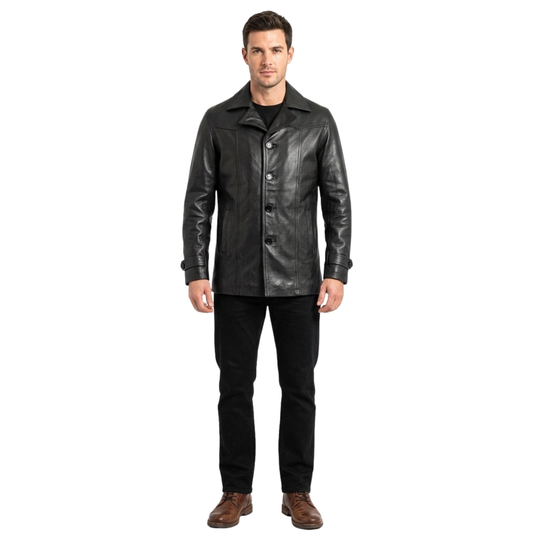 Mens Leather Jackets Heist Antique Cowhide Long Leather Coat Vintage Style