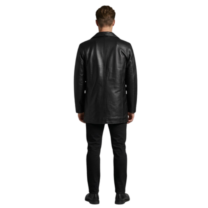 Men’s Max Payne Leather Coat Cowhide Mid-Length Jacket