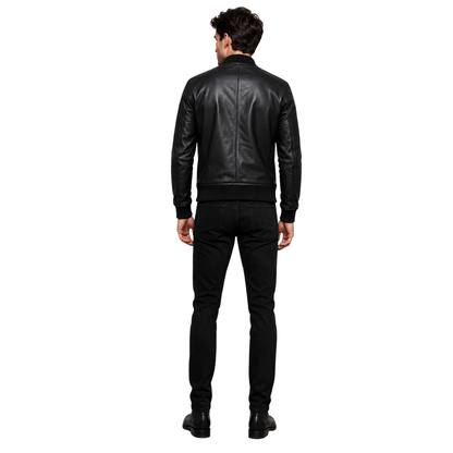 Sand Men’s Sheepskin Bomber Leather Jacket – Classic Fit Style