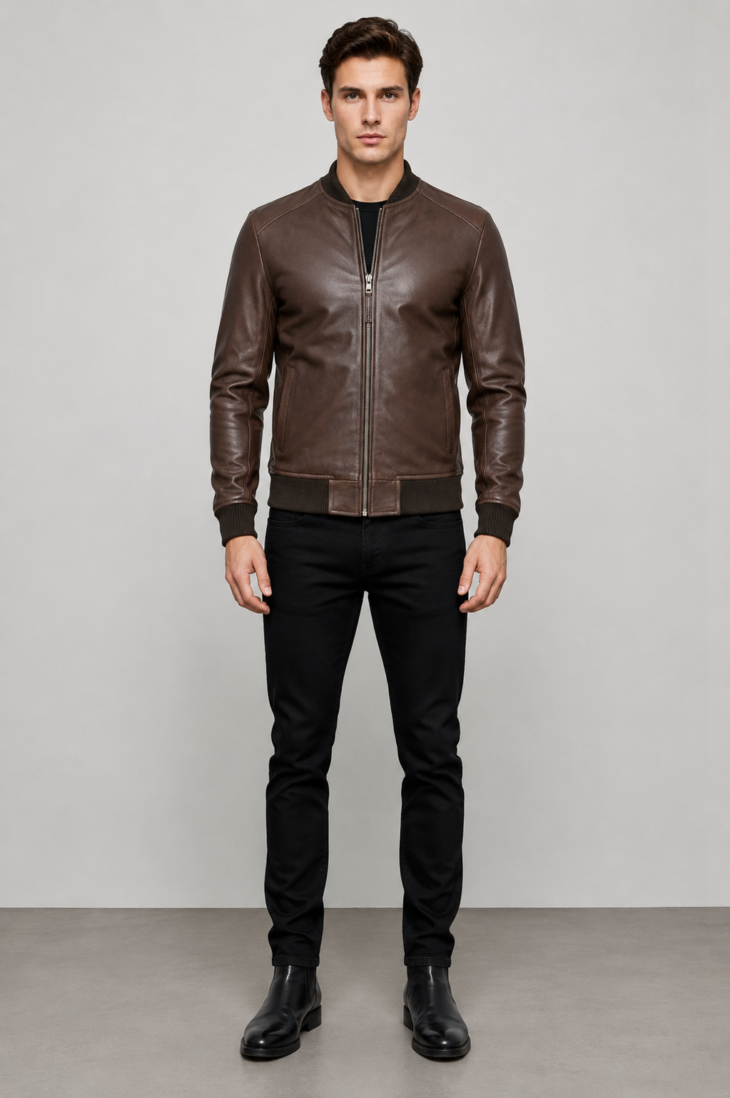 sand men’s sheepskin bomber leather jacket – classic fit style