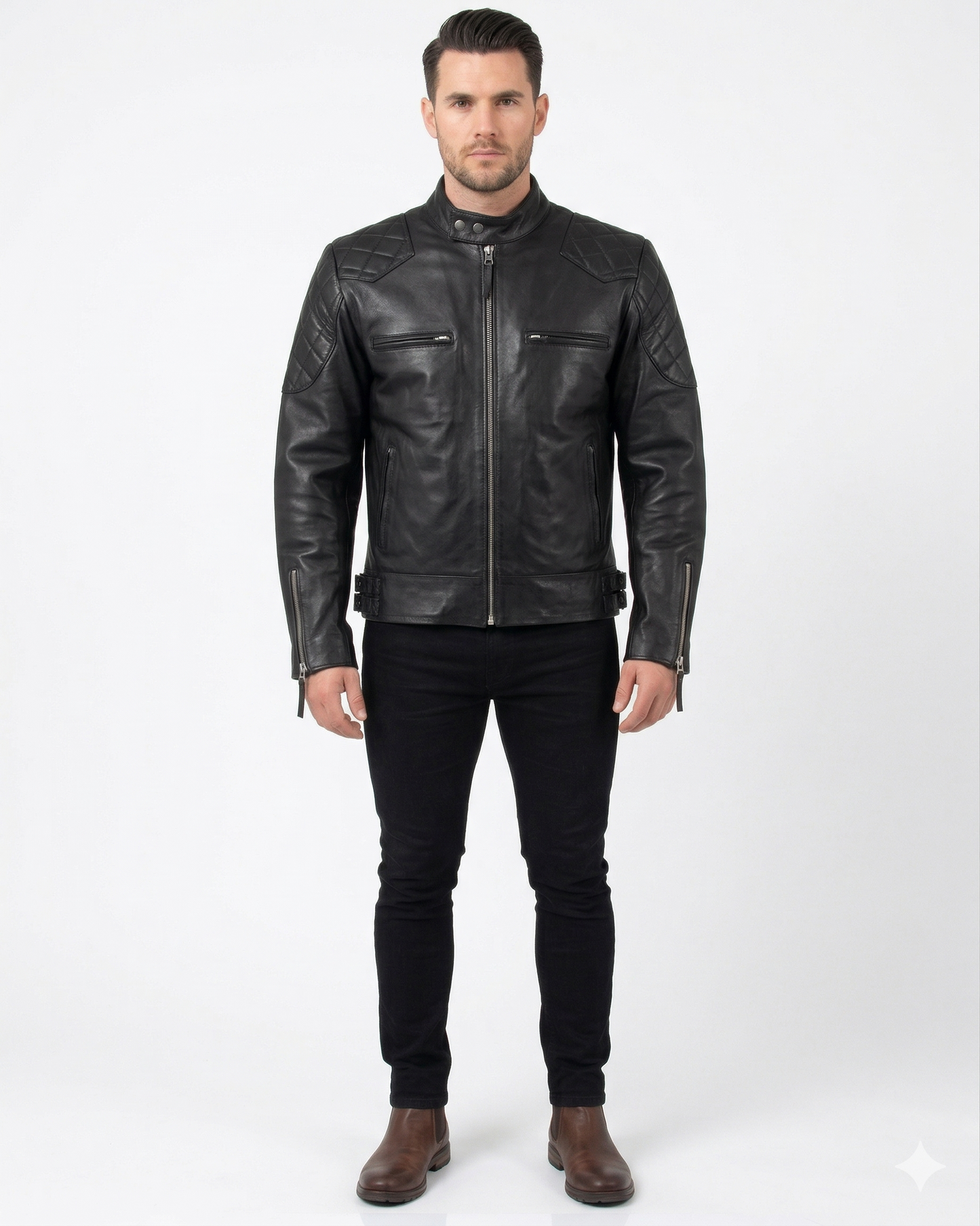 standard men’s premium cowhide leather biker jacket – slim fit leather moto jacket