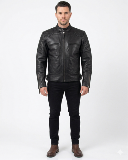Standard Men’s Premium Cowhide Leather Biker Jacket – Slim Fit Leather Moto Jacket