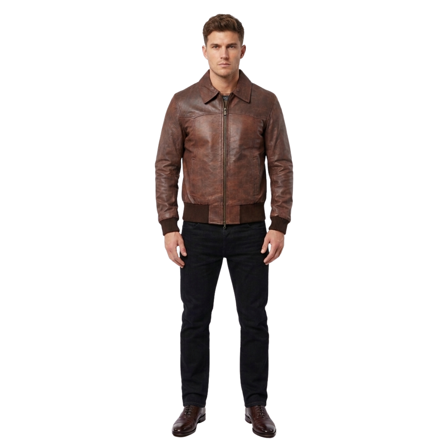 the deal bomber men leather jacket-cowhide lightweight leather