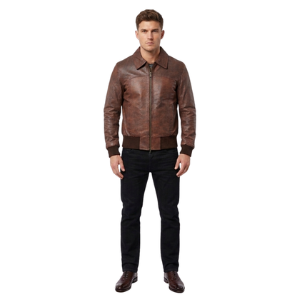 The Deal Bomber Men Leather Jacket-Cowhide Lightweight Leather
