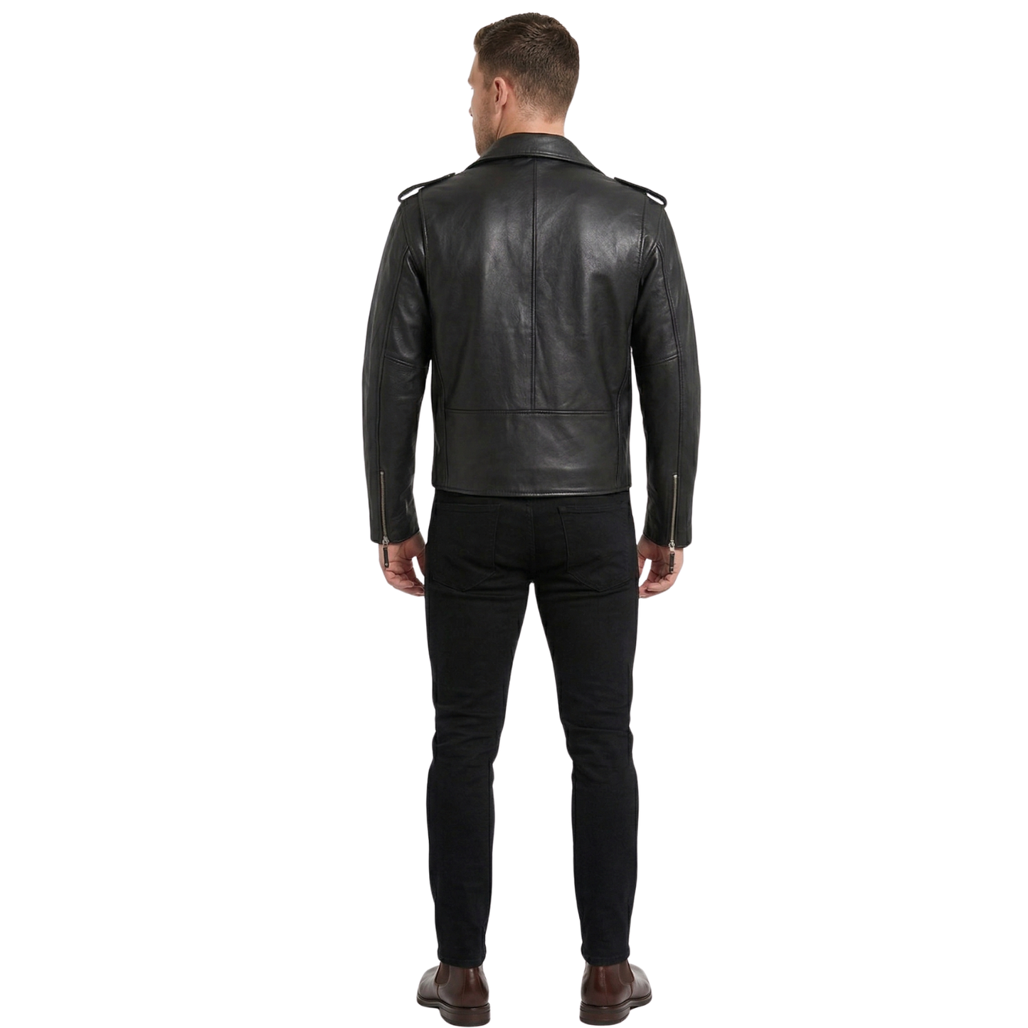 men’s cross zip belted brando leather biker jacket for casual style